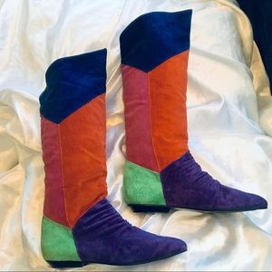 Unique Colorful Knee High Suede Flat Boots {4}